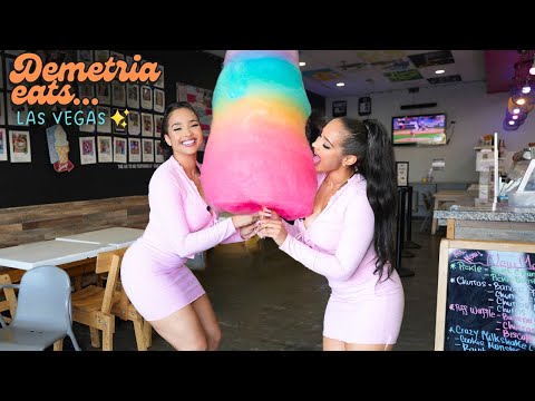 Demetria Eats: COTTON CANDY Burrito 😱 Fruit Roll-Up Ice Cream Taco + pickle dessert 🤪 in Vegas