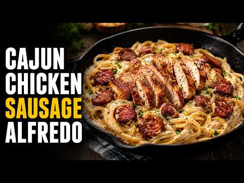 The Creamiest Cajun Chicken & Sausage Alfredo Pasta