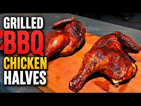 Grilled BBQ Chicken Halves with Sticky Honey BBQ Sauce