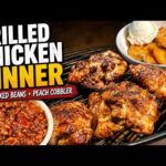 Easy Fourth of July Cookout Dinner: Grilled Chicken, Baked Beans & Peach Cobbler